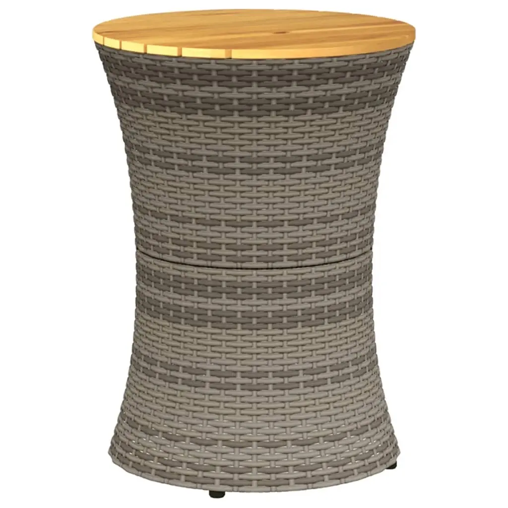 Garden Side Table Drum Shape Grey Poly Rattan and Solid Wood 368297 - Furniture
