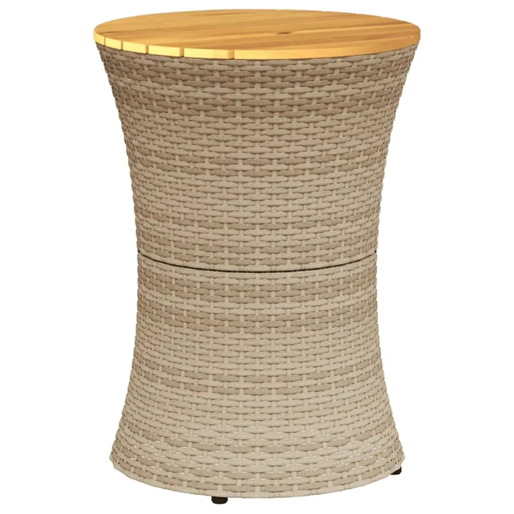 Garden Side Table Drum Shape Beige Poly Rattan and Solid Wood 368298 - Furniture