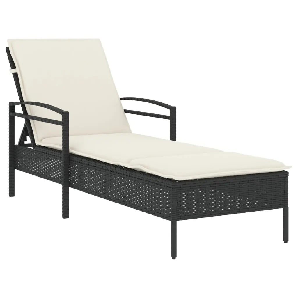 Sun Lounger with Cushion Black 63x200x81 cm Poly Rattan 368299 - Furniture