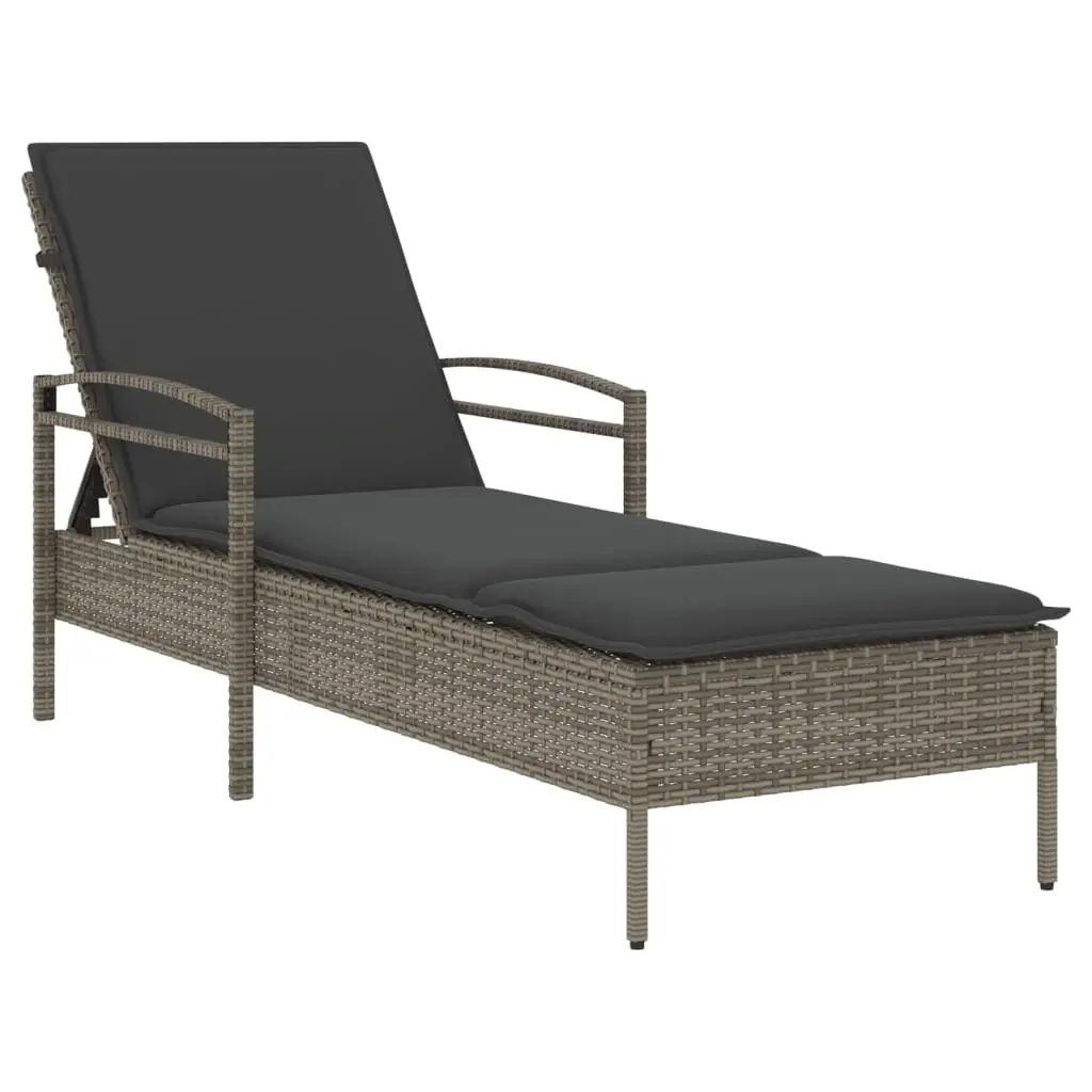 Sun Lounger with Cushion Grey 63x200x81 cm Poly Rattan 368301 - Furniture