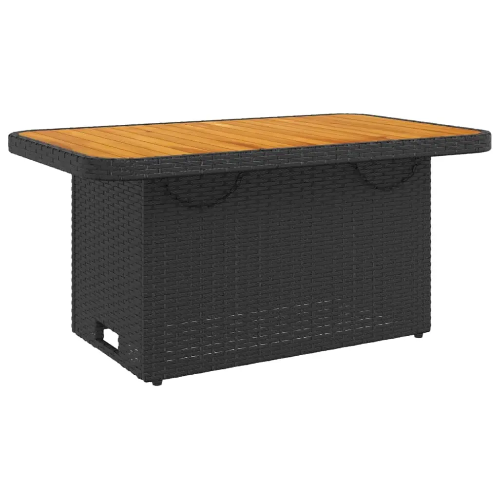 Garden Table Black 90x55x71 cm Poly Rattan and Acacia Wood 368275 - Furniture