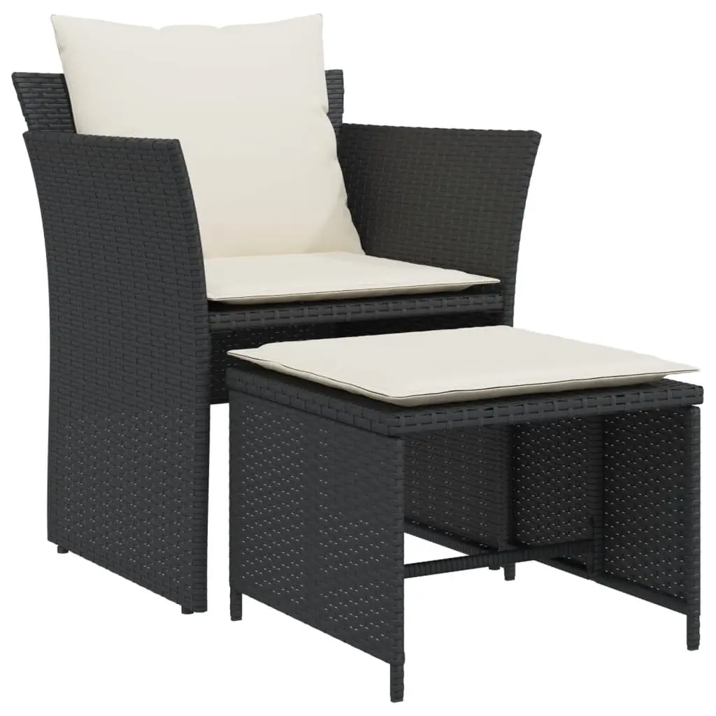Garden Chair with Footstool Black Poly Rattan 368616 - Furniture