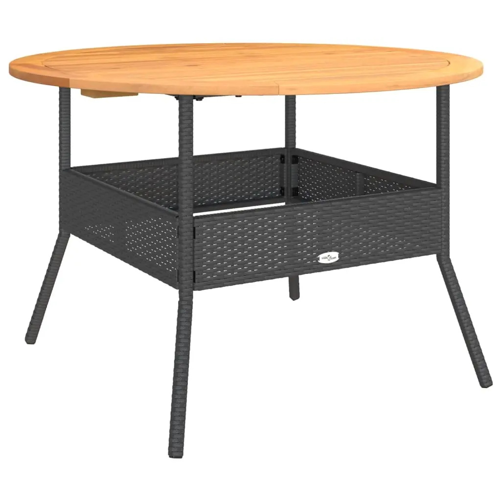 Garden Table with Acacia Wood Top Black Ø110x71 cm Poly Rattan 368625 - Furniture