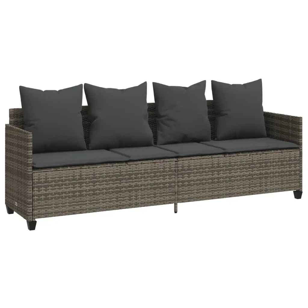 Sun Lounger with Cushions Grey Poly Rattan 368346 - Furniture