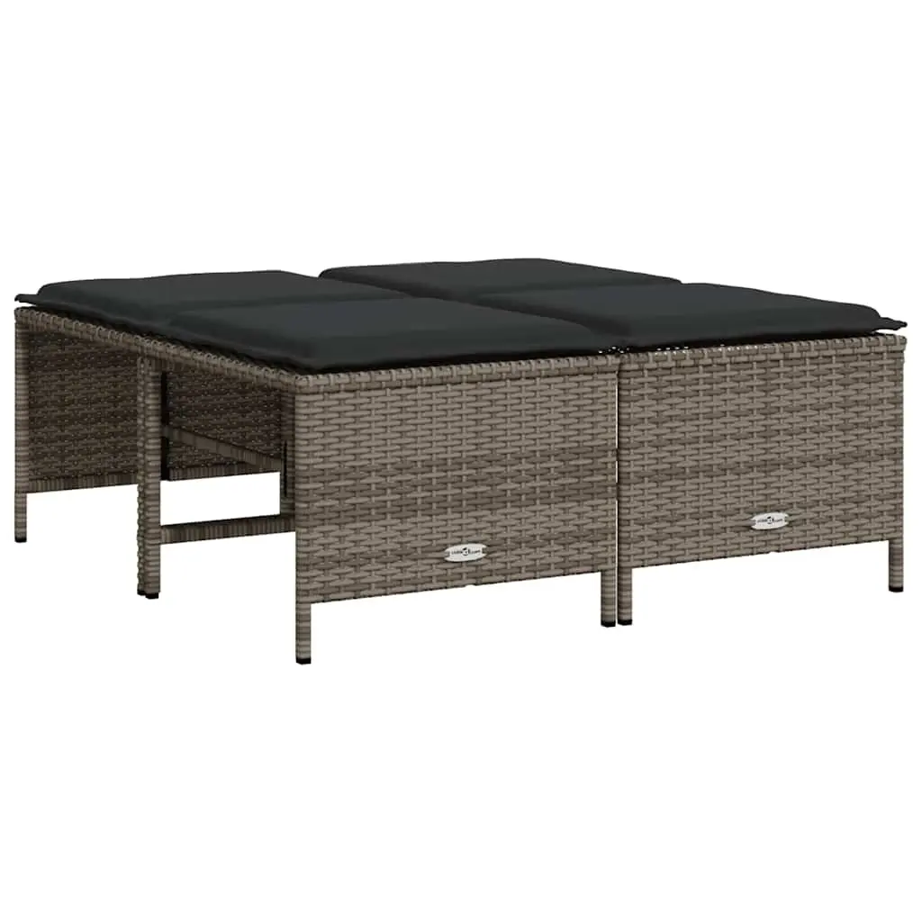Garden Stools with Cushions 4 pcs Grey Poly Rattan 368364 - Furniture