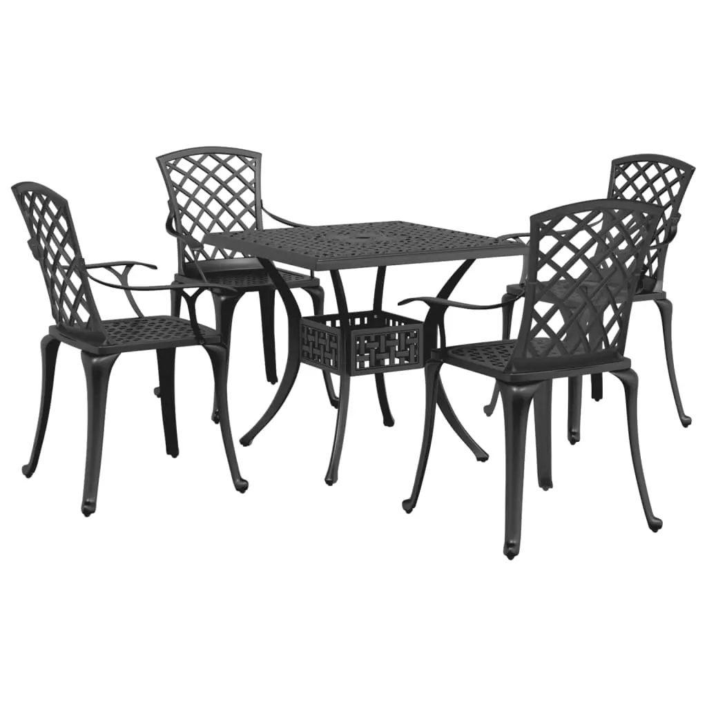 5 Piece Garden Dining Set Black Cast Aluminium 3216350 - Furniture