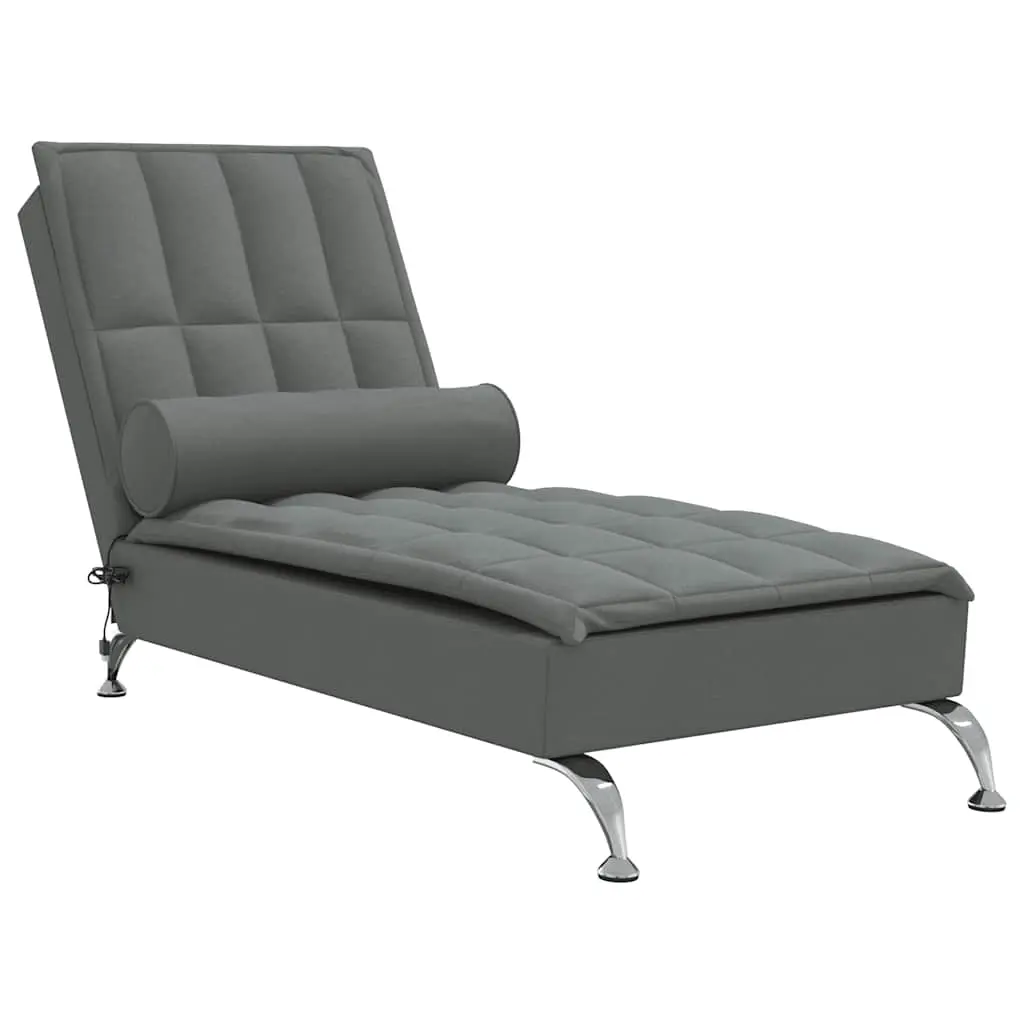 Massage Chaise Lounge with Bolster Dark Grey Fabric 379444 - Furniture
