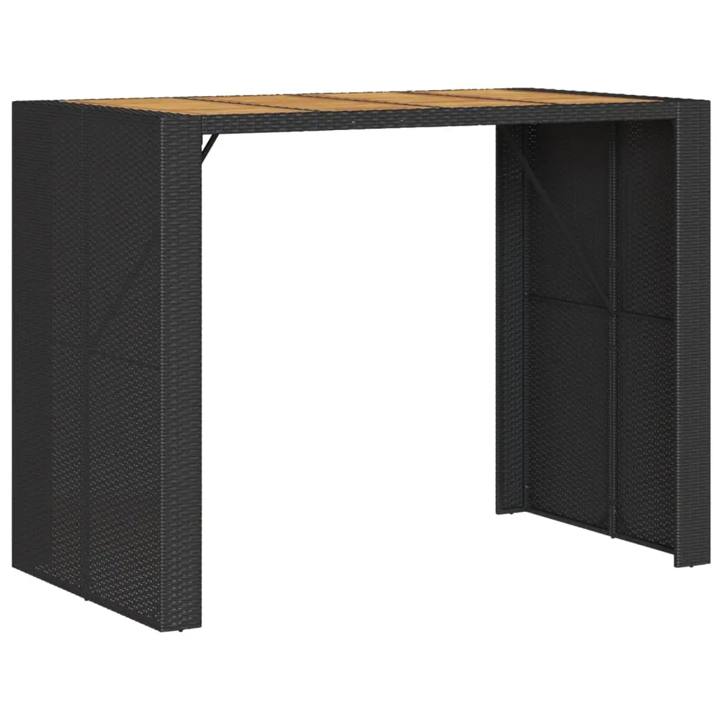 Garden Bar Table with Acacia Wood Top Black 145x80x110 cm Poly Rattan 368698 - Furniture