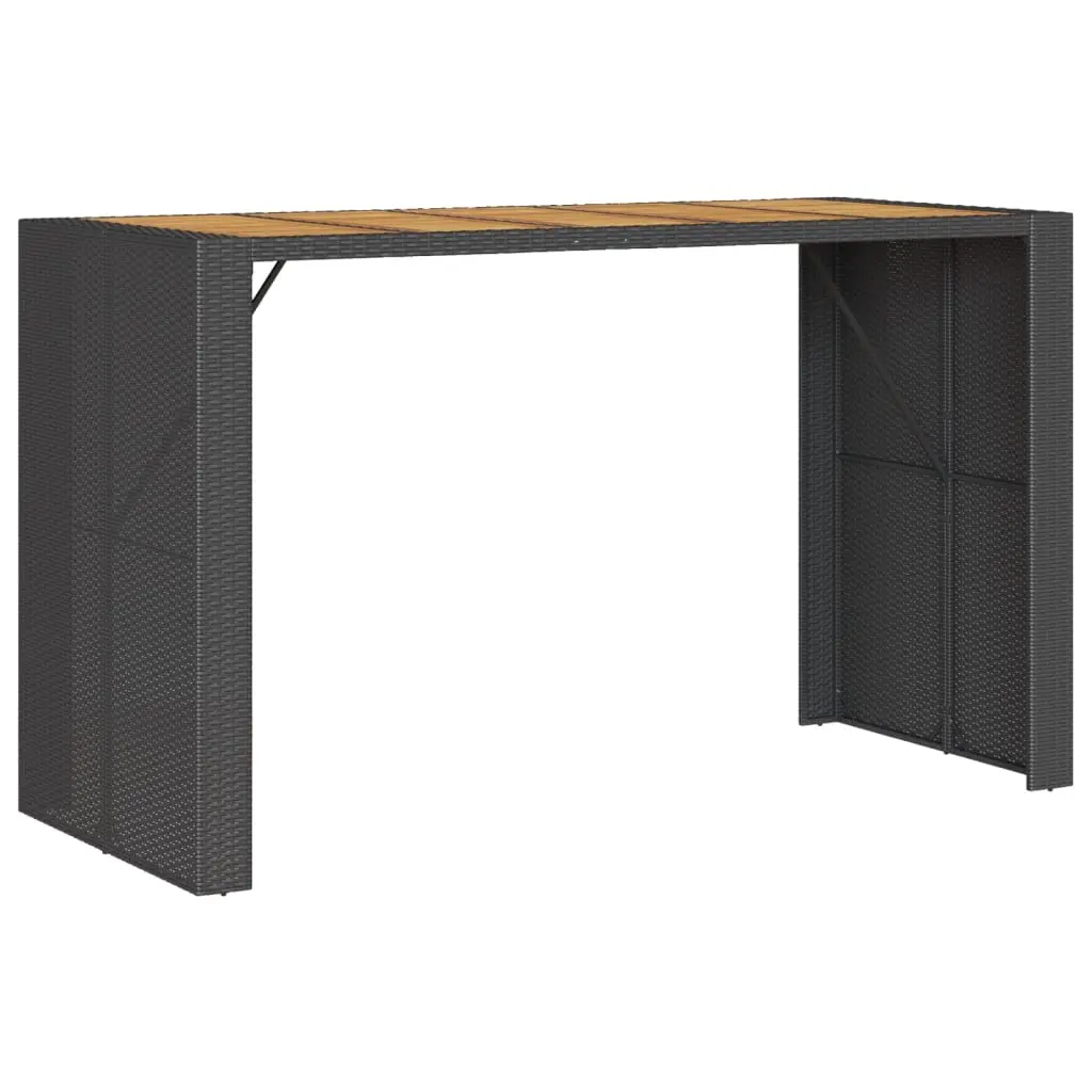 Garden Bar Table with Acacia Wood Top Black 185x80x110 cm Poly Rattan 368700 - Furniture