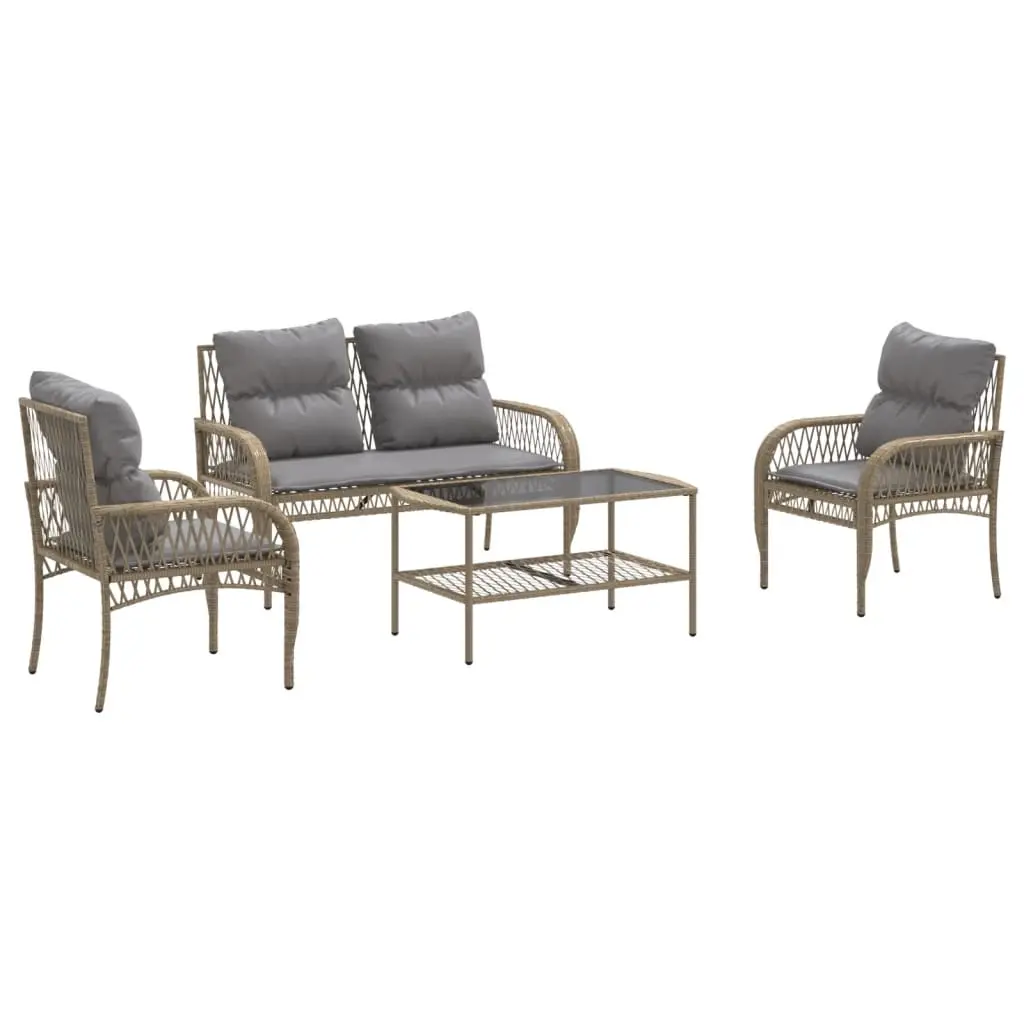 4 Piece Garden Sofa Set with Cushions Beige Poly Rattan 368731 - Furniture