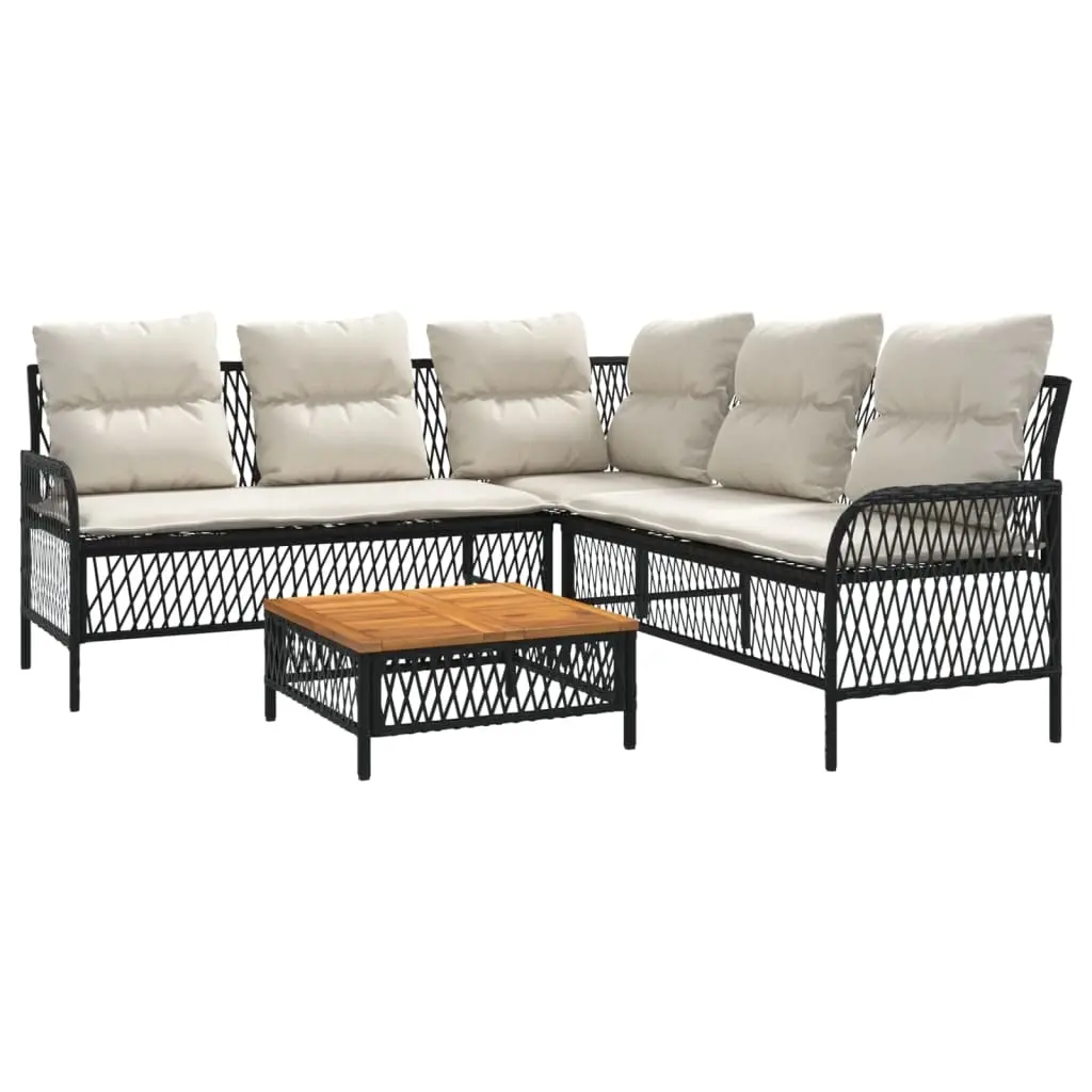 2 Piece Garden Sofa Set with Cushions Black Poly Rattan 368733 - Furniture