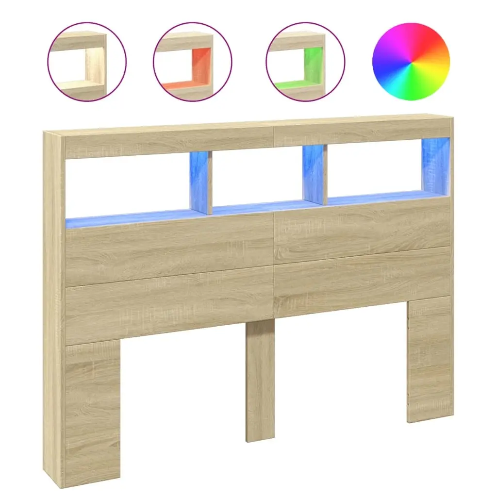 Headboard Cabinet with LED Sonoma Oak 140 cm 839198 - Furniture