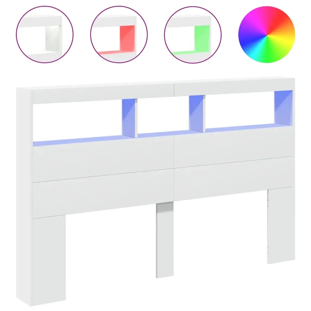 Headboard Cabinet with LED White 160x17x102 cm 839203 - Furniture