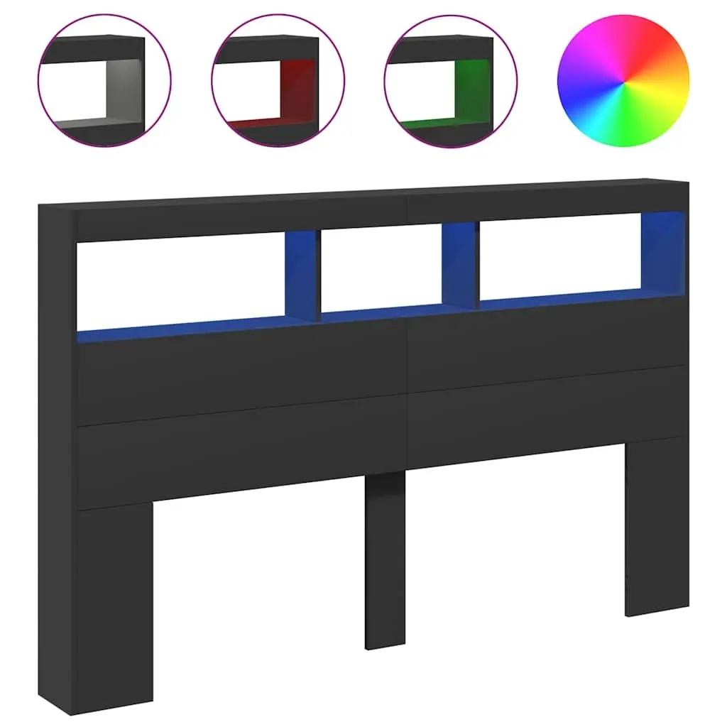 Headboard Cabinet with LED Black 160x17x102 cm 839204 - Furniture