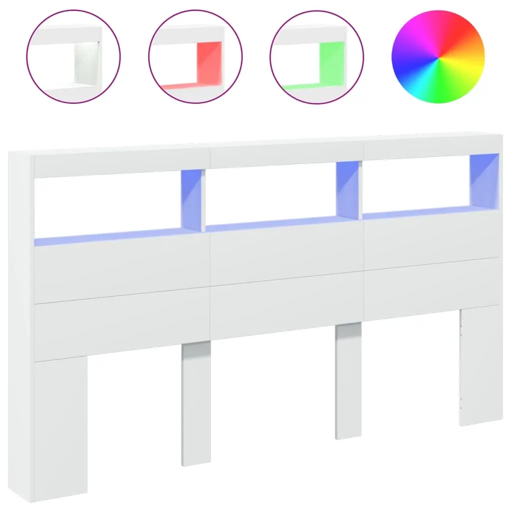 Headboard Cabinet with LED White 180 cm 839210 - Furniture