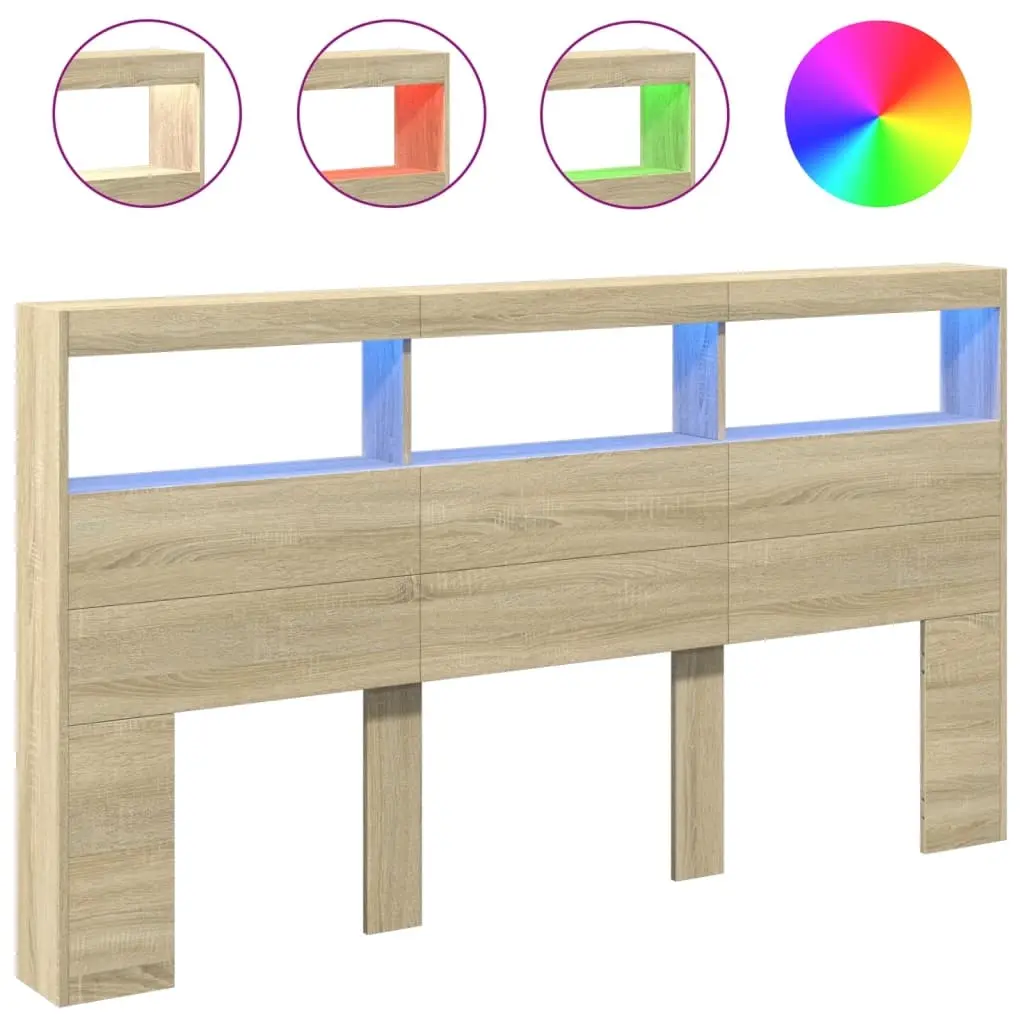 Headboard Cabinet with LED Sonoma Oak 180 cm 839212 - Furniture