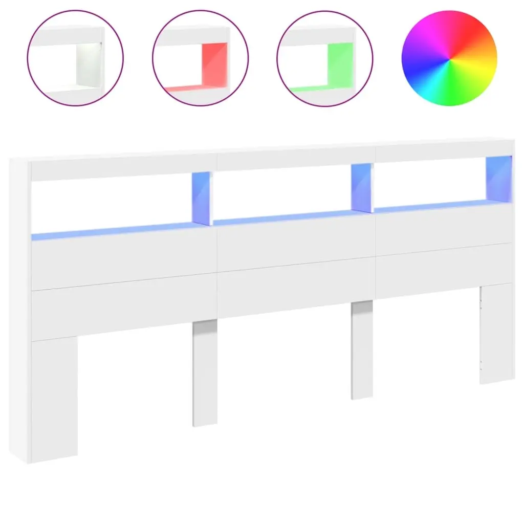 Headboard Cabinet with LED White 220x17x102 cm 839224 - Furniture