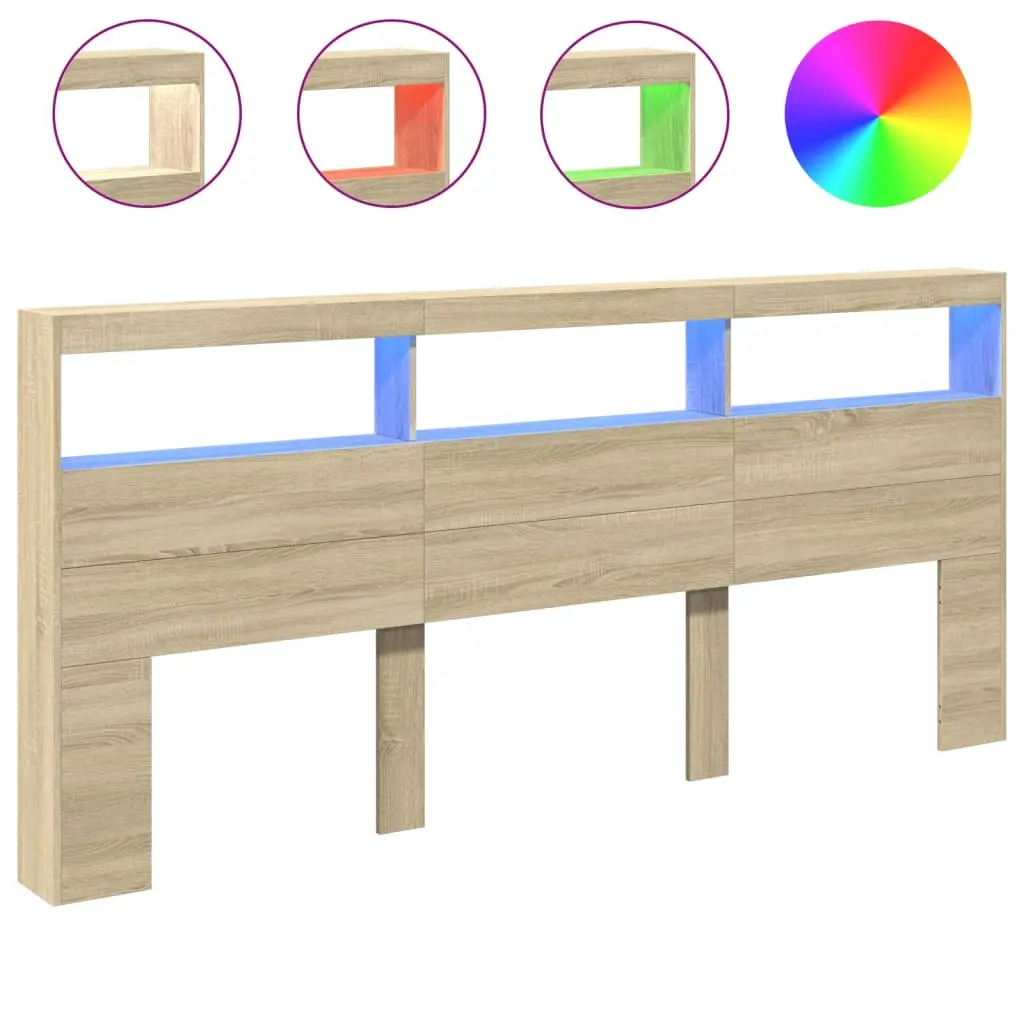Headboard Cabinet with LED Sonoma Oak 220 cm 839226 - Furniture
