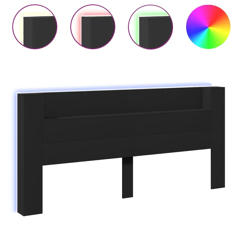 Headboard Cabinet with LED Black 220x16.5x103.5 cm 839274 - Furniture