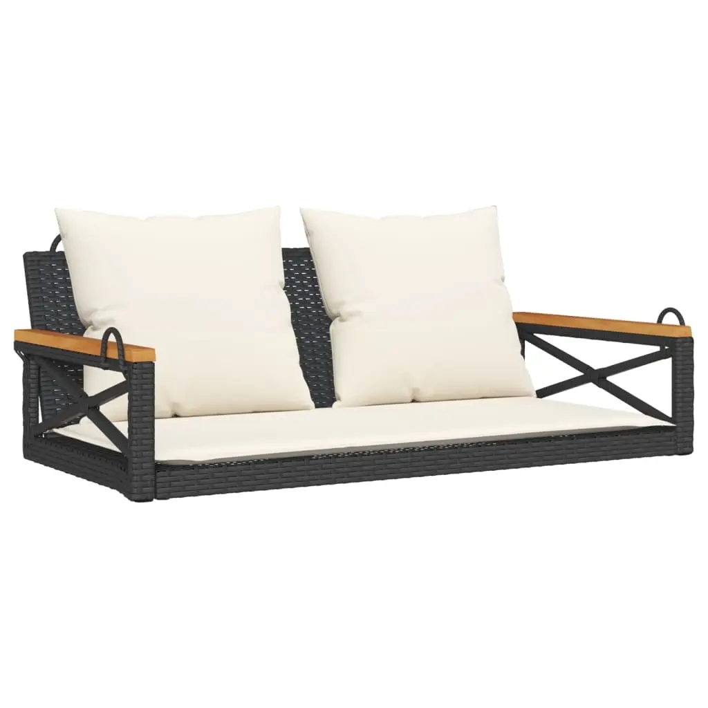 Swing Bench with Cushions Black 109x62x40 cm Poly Rattan 368155 - Furniture