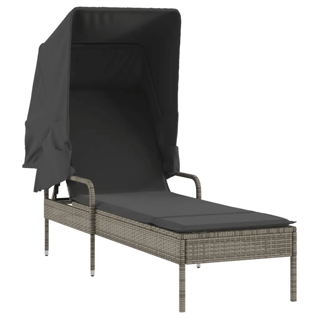 Sun Lounger with Canopy Grey Poly Rattan 368190 - Furniture