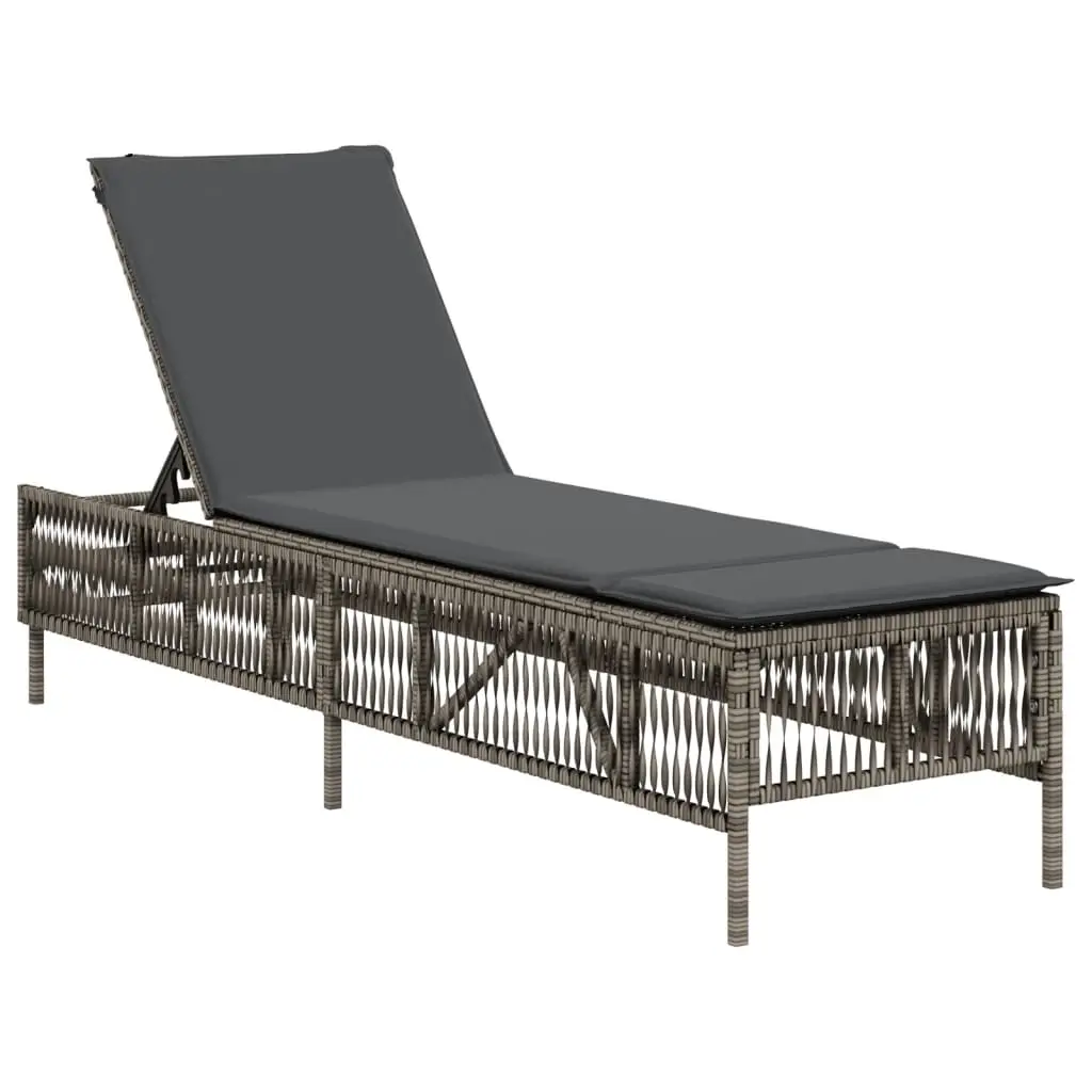 Sun Lounger with Cushion Grey Poly Rattan 4002739 - Furniture