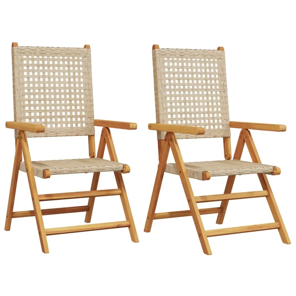 Garden Chairs 2 pcs Beige Solid Wood Acacia and Poly Rattan 367653 - Furniture