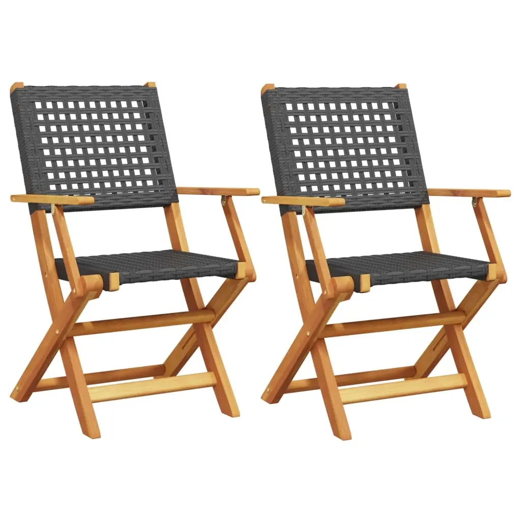 Garden Chairs 2 pcs Black Solid Wood Acacia and Poly Rattan 367663 - Furniture