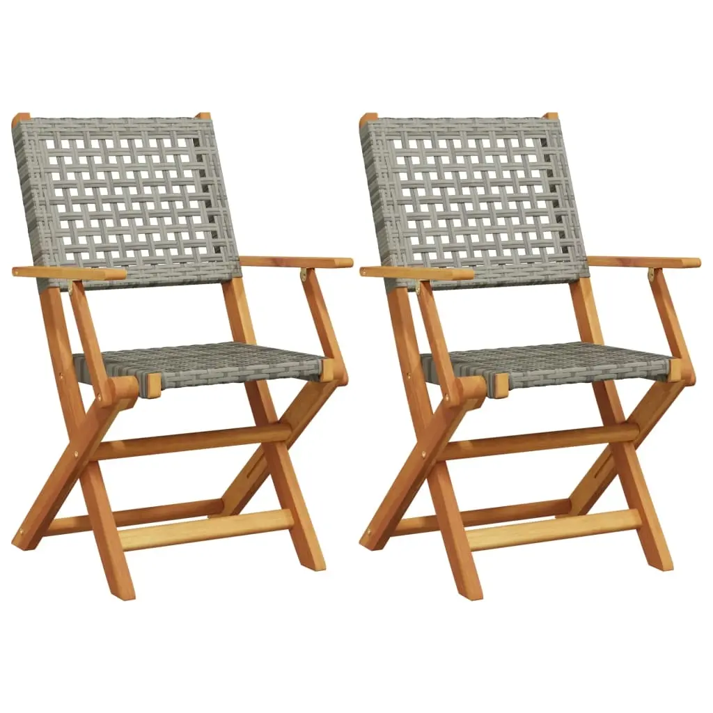 Garden Chairs 2 pcs Grey Solid Wood Acacia and Poly Rattan 367664 - Furniture