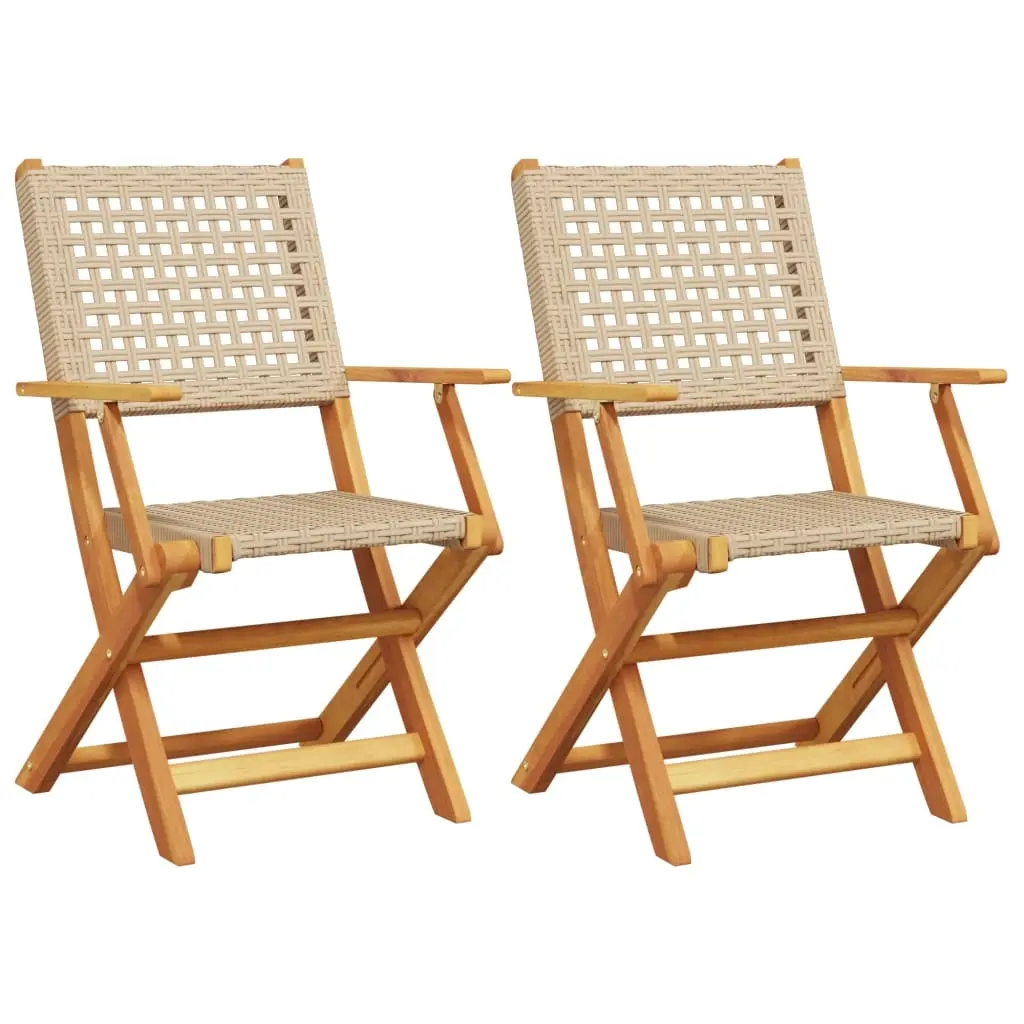 Garden Chairs 2 pcs Beige Solid Wood Acacia and Poly Rattan 367665 - Furniture