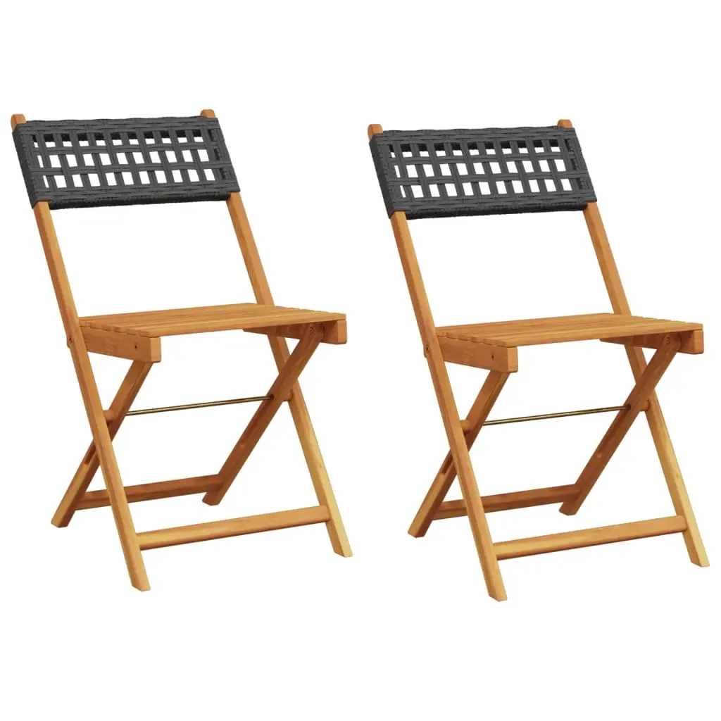 Bistro Chairs 2 pcs Black Solid Wood Acacia and Poly Rattan 367675 - Furniture