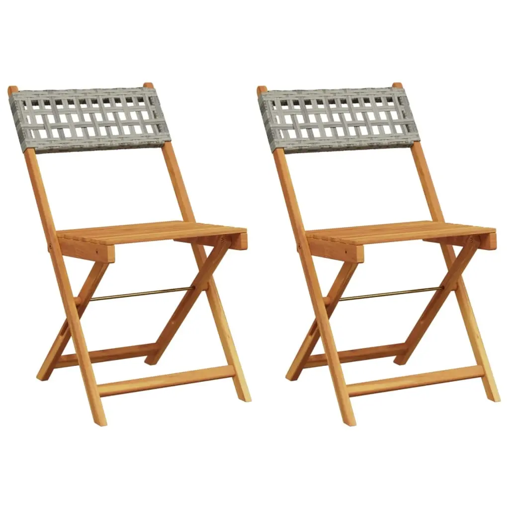 Bistro Chairs 2 pcs Grey Solid Wood Acacia and Poly Rattan 367676 - Furniture