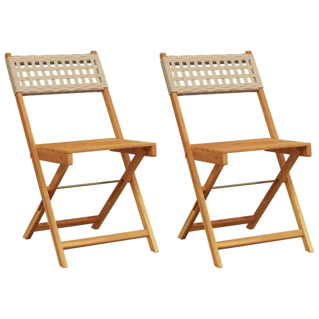 Bistro Chairs 2 pcs Beige Solid Wood Acacia and Poly Rattan 367677 - Furniture