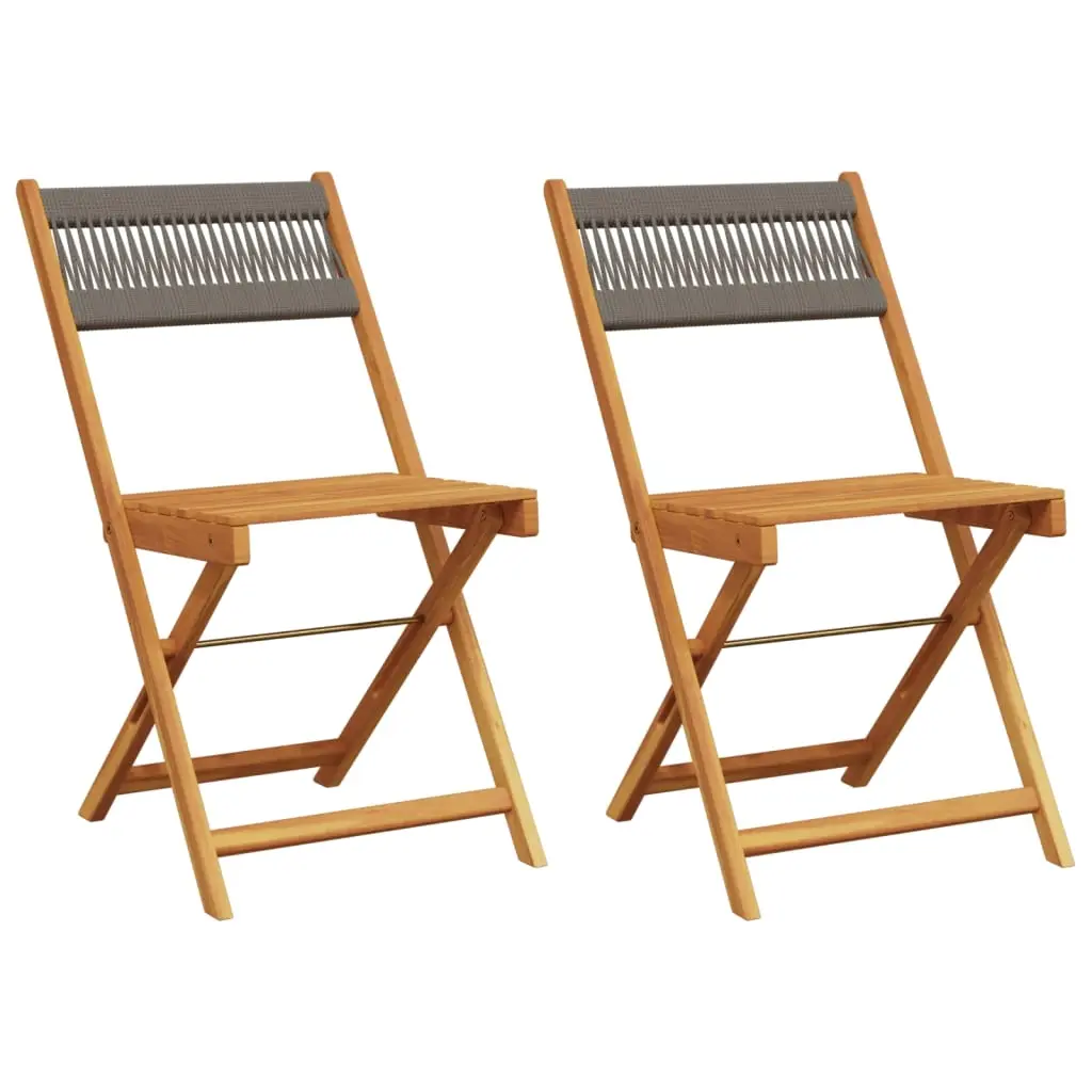 Bistro Chairs 2 pcs Grey Solid Wood Acacia and Rope 367679 - Furniture