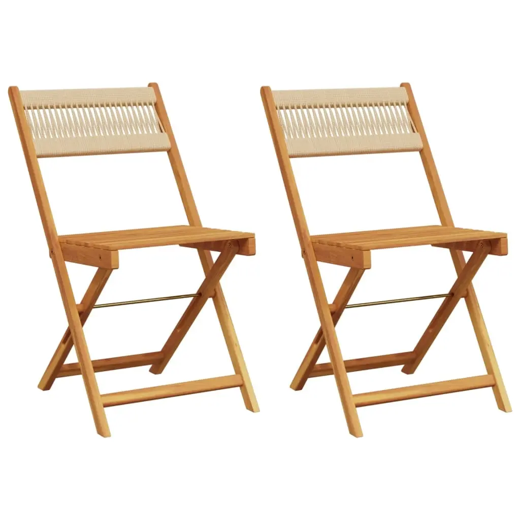 Bistro Chairs 2 pcs Beige Solid Wood Acacia and Rope 367680 - Furniture