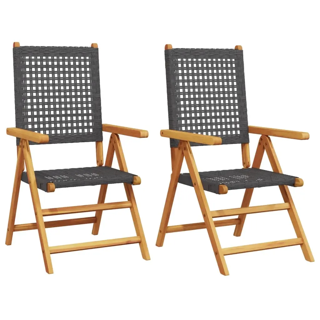 Garden Chairs 2 pcs Black Solid Wood Acacia and Poly Rattan 367651 - Furniture