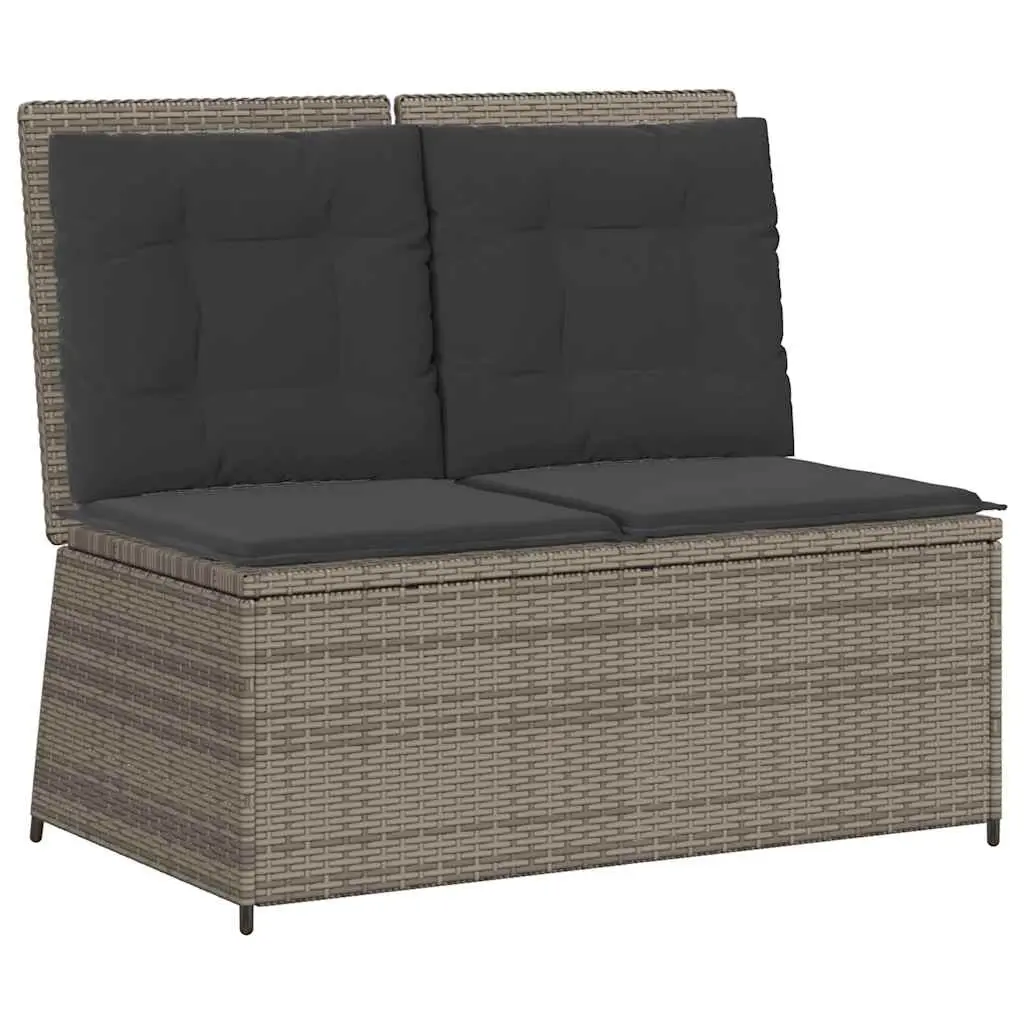 Reclining Garden Bench with Cushions Grey Poly Rattan 368966 - Furniture