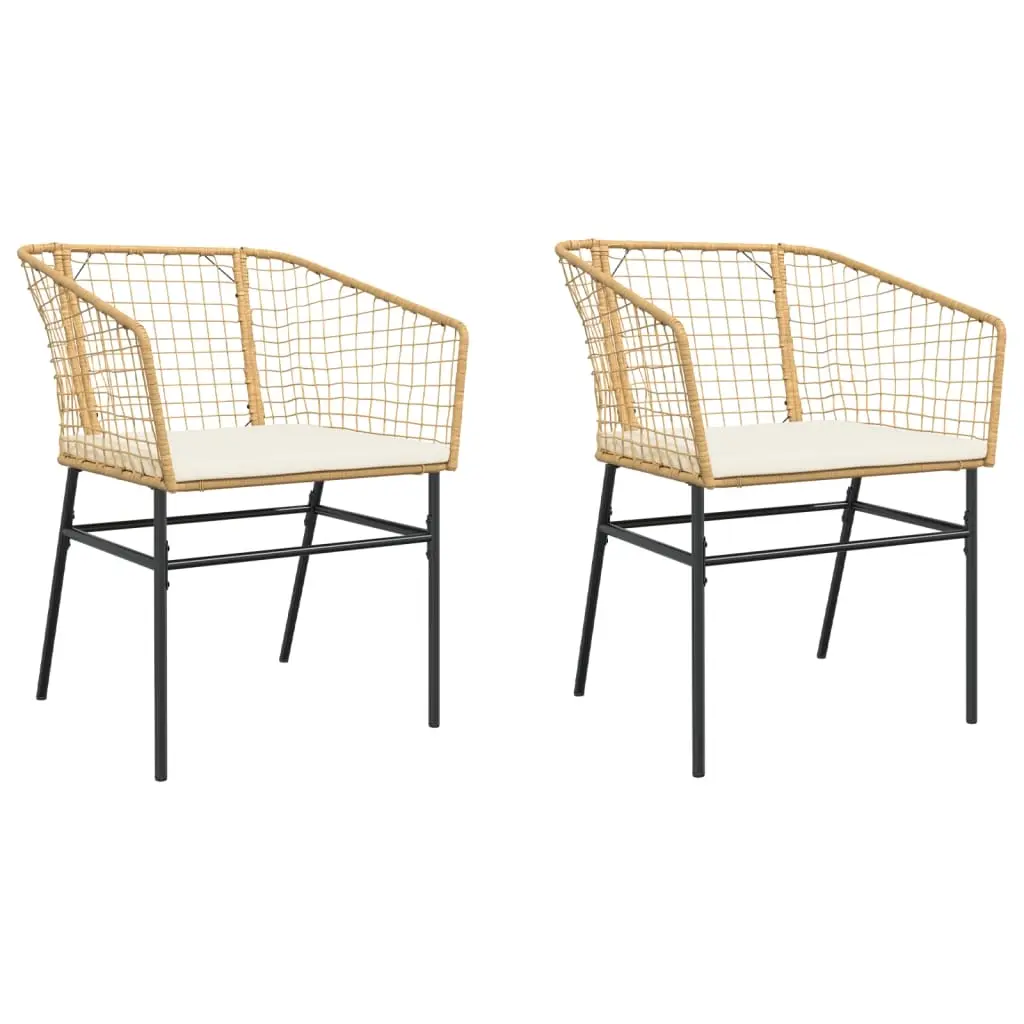 Garden Chairs 2 pcs with Cushions Brown Poly Rattan 369101 - Furniture