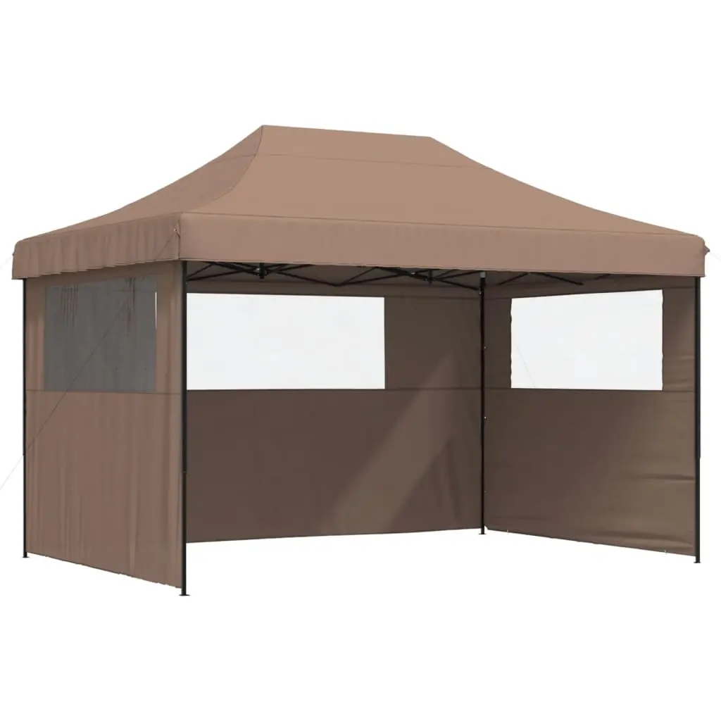 Foldable Party Tent Pop-Up with 3 Sidewalls Brown 4005020