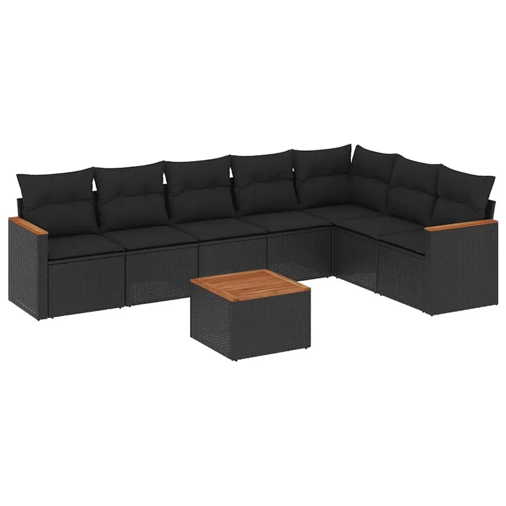 8 Piece Garden Sofa Set with Cushions Black Poly Rattan 3226034 - Furniture