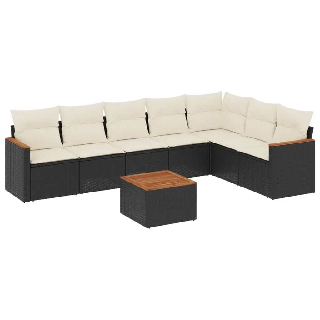 8 Piece Garden Sofa Set with Cushions Black Poly Rattan 3226035 - Furniture