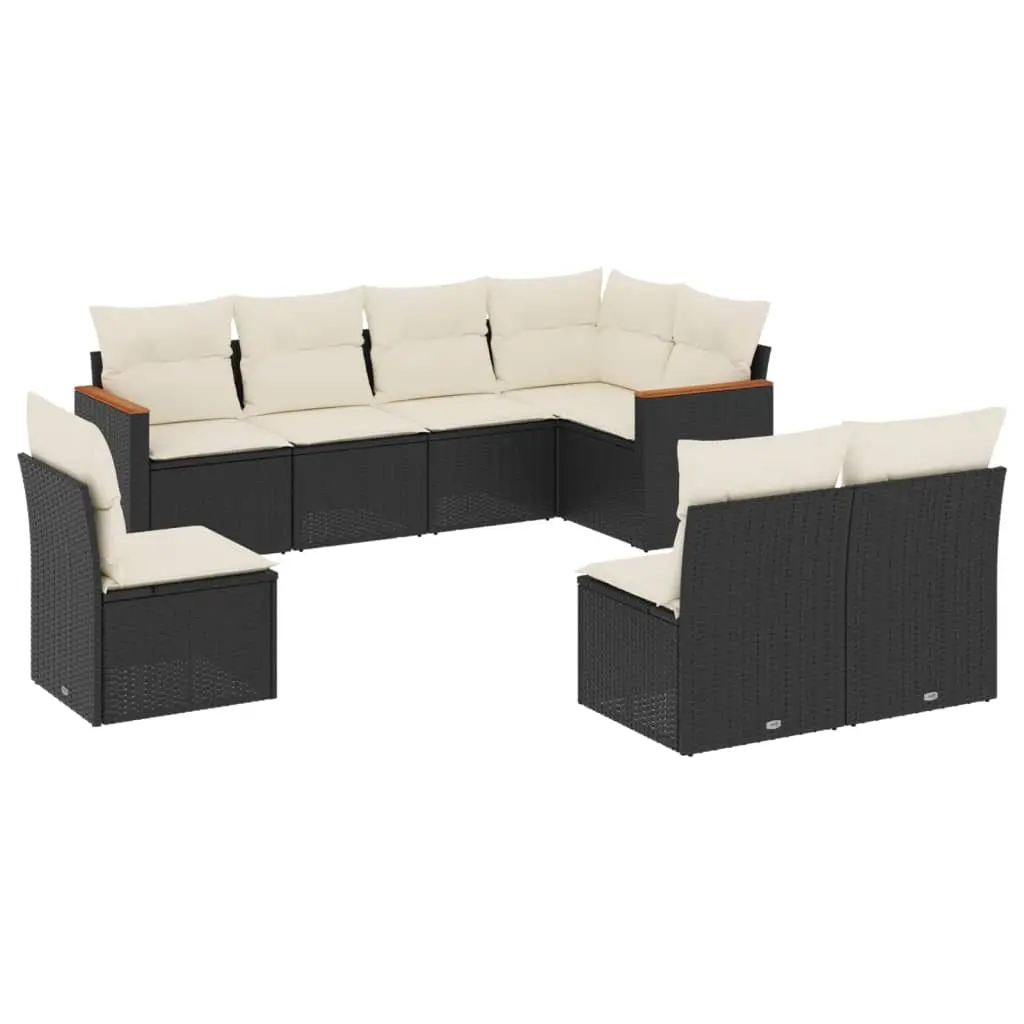 8 Piece Garden Sofa Set with Cushions Black Poly Rattan 3226042 - Furniture