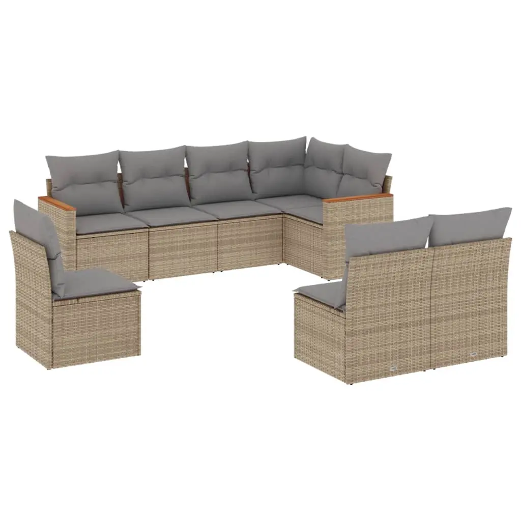 8 Piece Garden Sofa Set with Cushions Mix Beige Poly Rattan 3226045 - Furniture