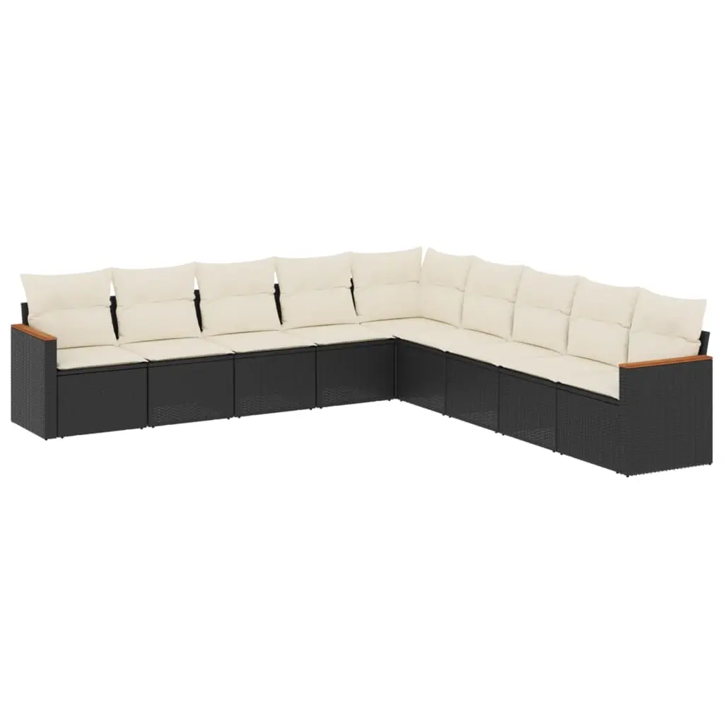 9 Piece Garden Sofa Set with Cushions Black Poly Rattan 3226056 - Furniture