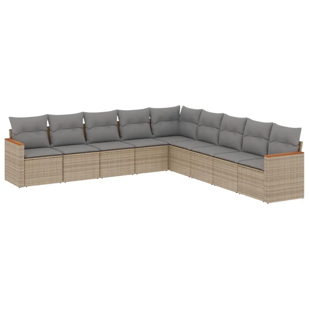 9 Piece Garden Sofa Set with Cushions Mix Beige Poly Rattan 3226059 - Furniture