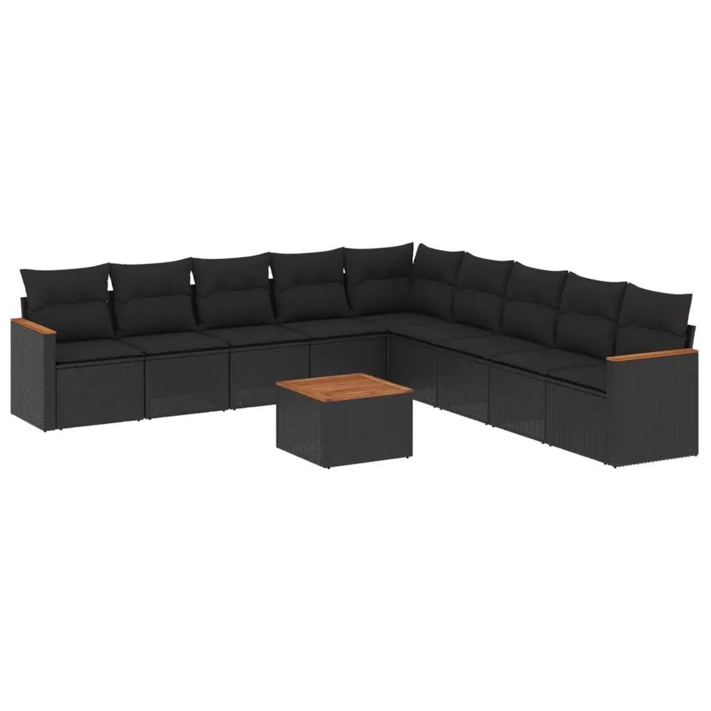 10 Piece Garden Sofa Set with Cushions Black Poly Rattan 3226062 - Furniture