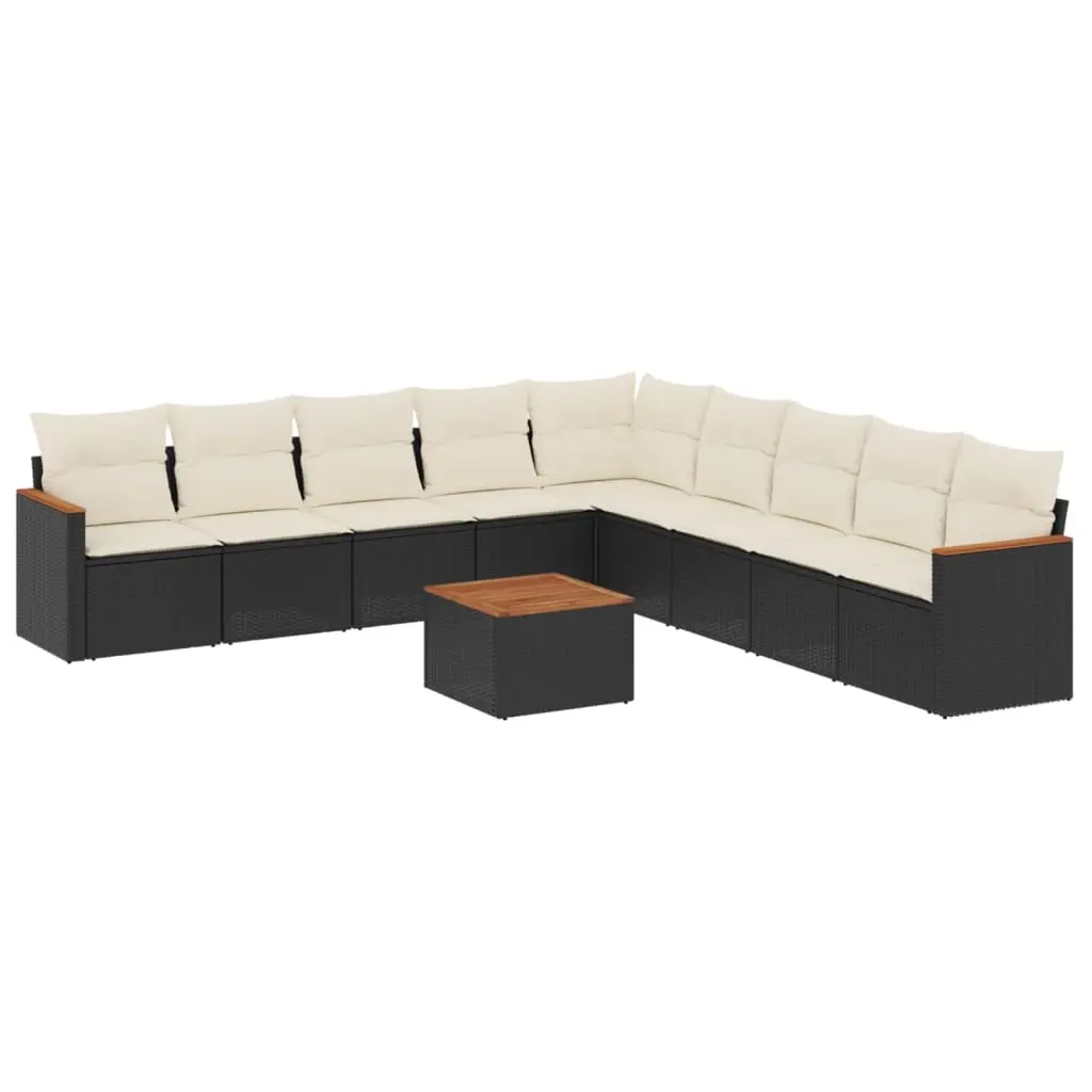 10 Piece Garden Sofa Set with Cushions Black Poly Rattan 3226063 - Furniture