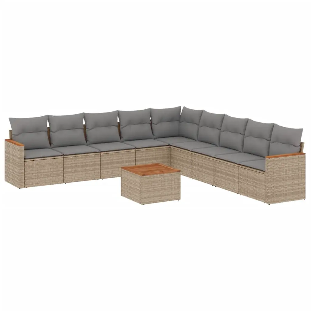10 Piece Garden Sofa Set with Cushions Mix Beige Poly Rattan 3226066 - Furniture