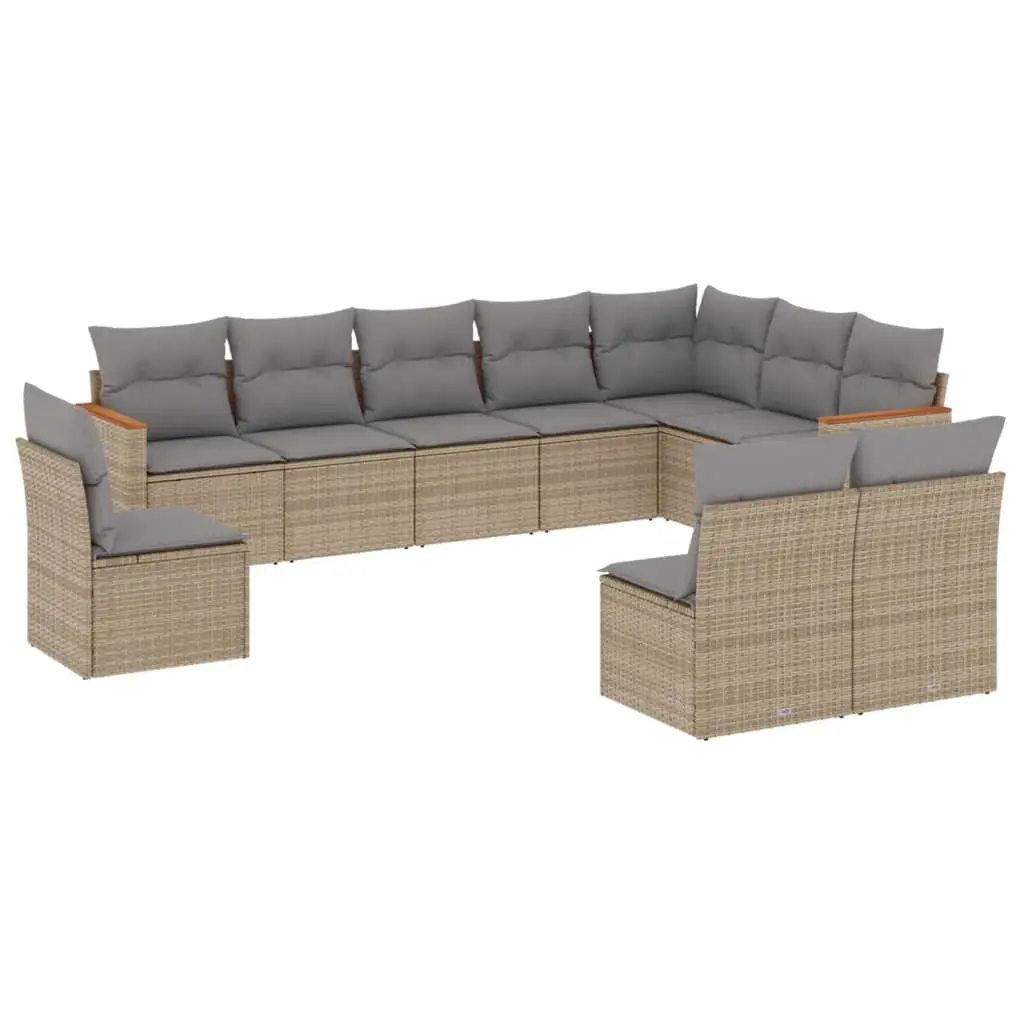 10 Piece Garden Sofa Set with Cushions Mix Beige Poly Rattan 3226073 - Furniture