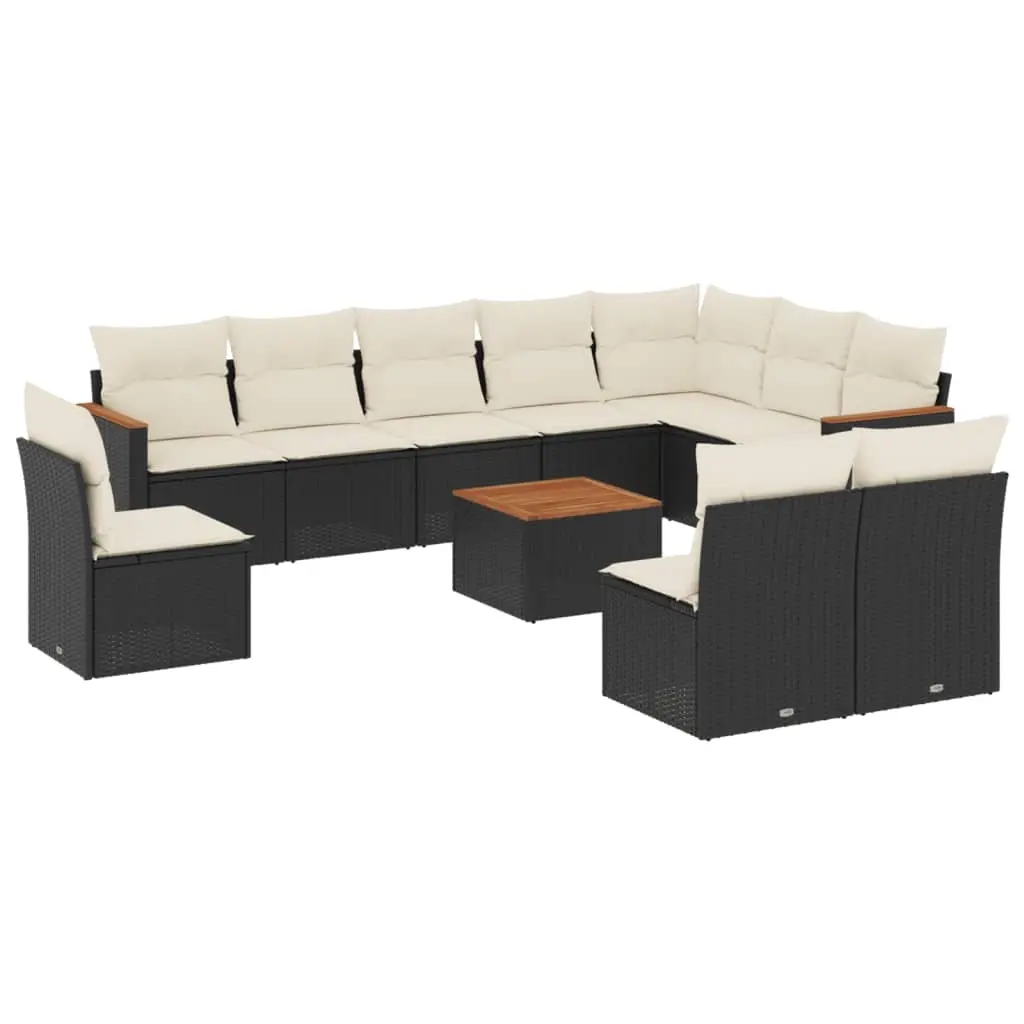 11 Piece Garden Sofa Set with Cushions Black Poly Rattan 3226077 - Furniture